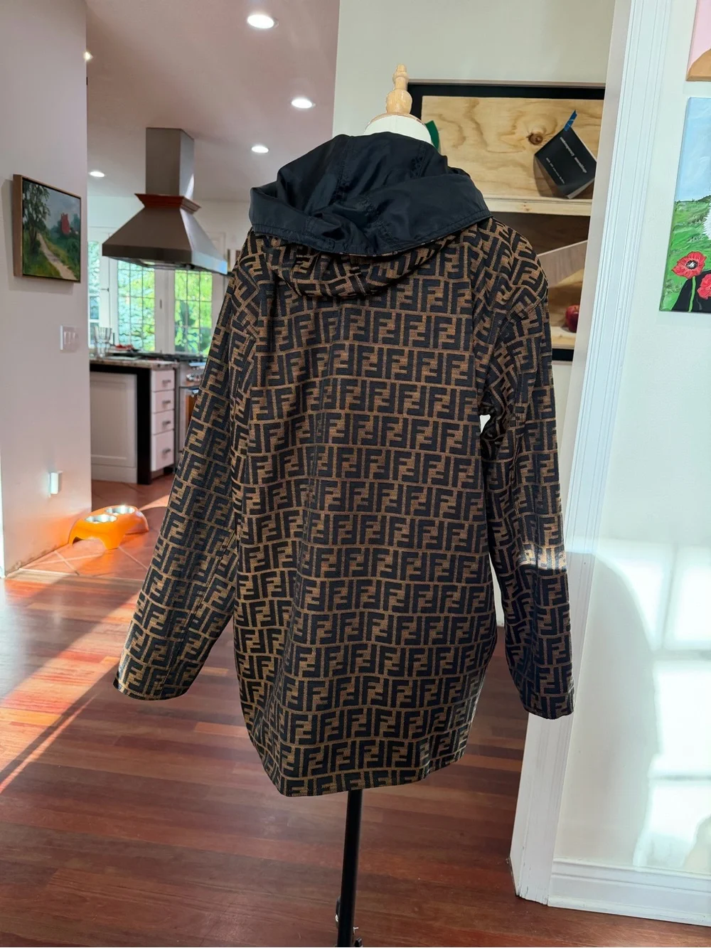 Fendi Reversible Brown and Black Monogram Hooded Coat